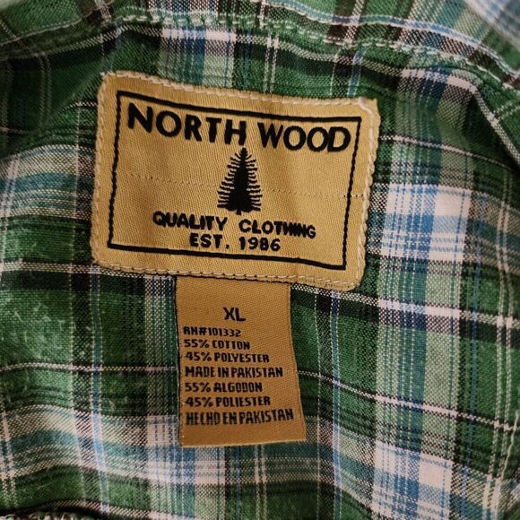 North Wood Long Sleeve Pearl Button Down Plain Mens Shirt Size XL Green - Picture 5 of 6
